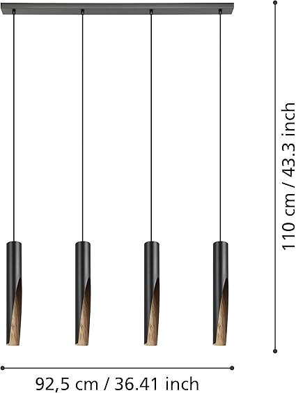 EGLO Barbotto -4 lights suspension LED lamp, black metal and wooden appearance