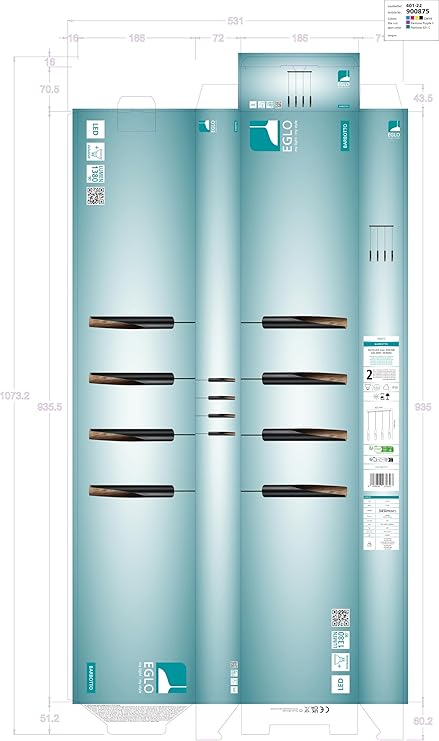 EGLO Barbotto -4 lights suspension LED lamp, black metal and wooden appearance