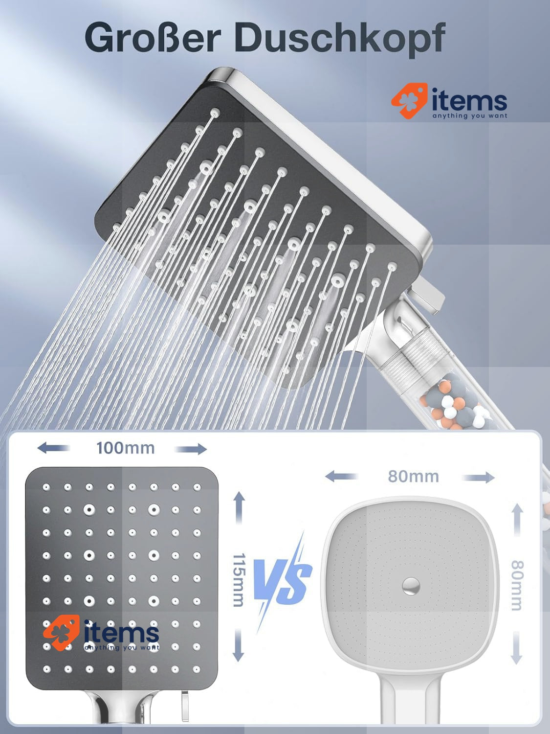 YEAUPE PRO Universal Shower Head With Filter, 115 X 100 Mm Water Saving Jet High