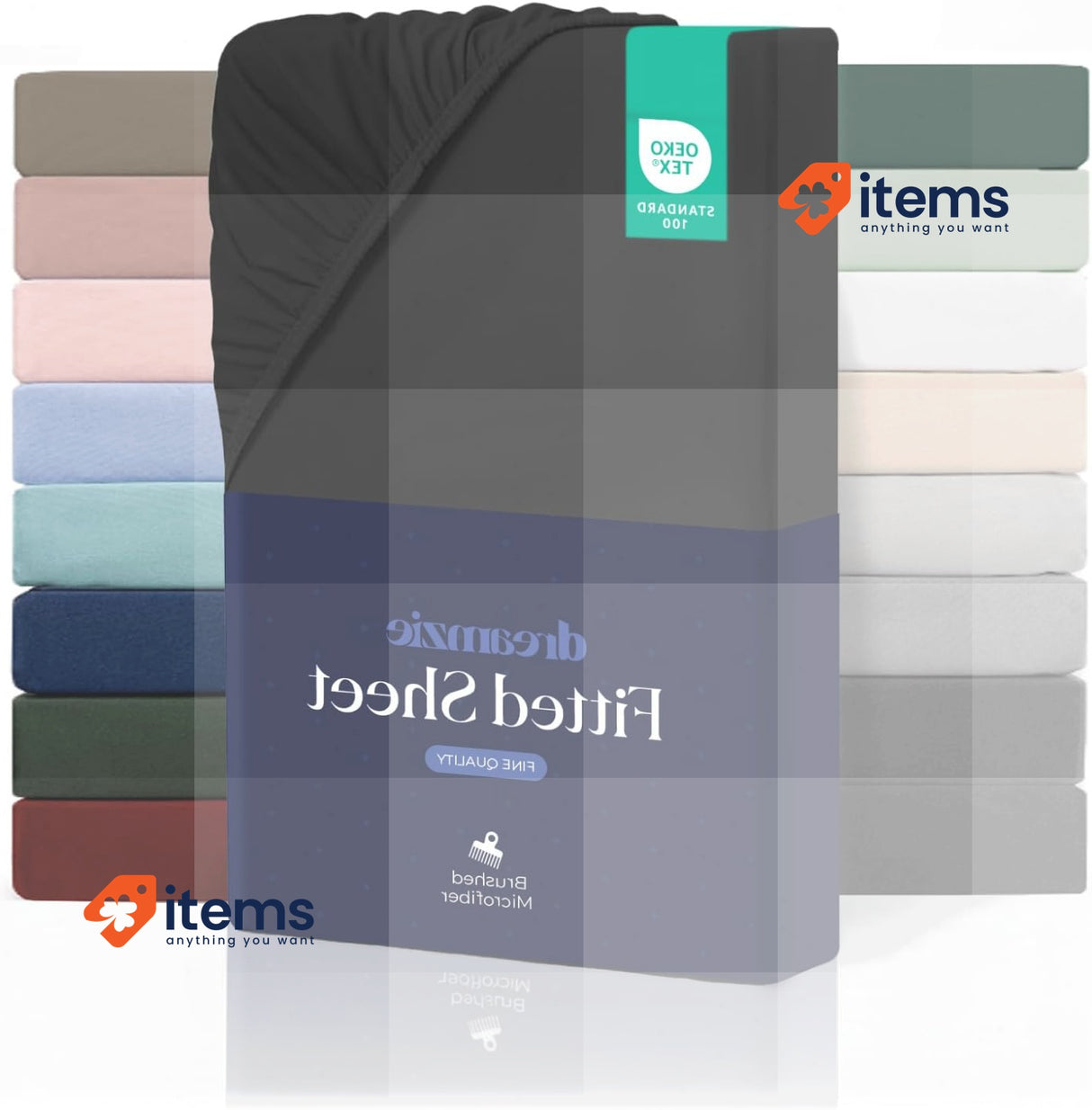 Dreamzie Fitted Sheet 150 x 190/200 cm, 100% Polyester Microfibre, Black Soft