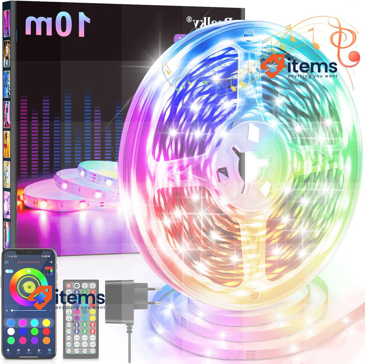 Realky RGB LED Strip Lights for Room, 10 Meters, Remote and App Control Multi