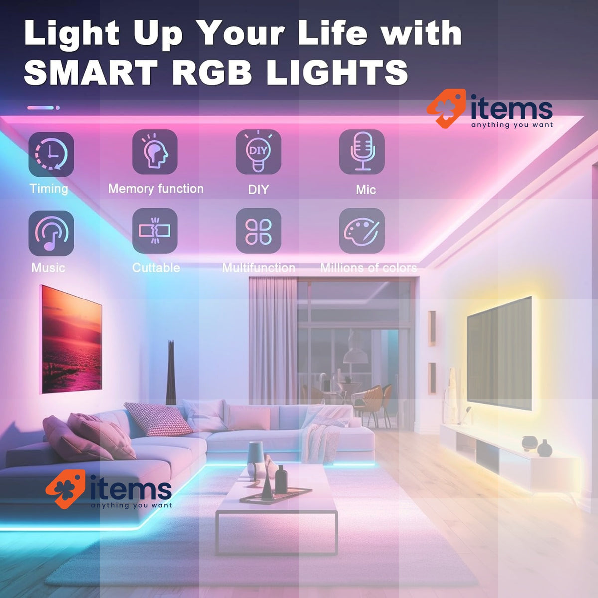 Realky RGB LED Strip Lights for Room, 10 Meters, Remote and App Control Multi