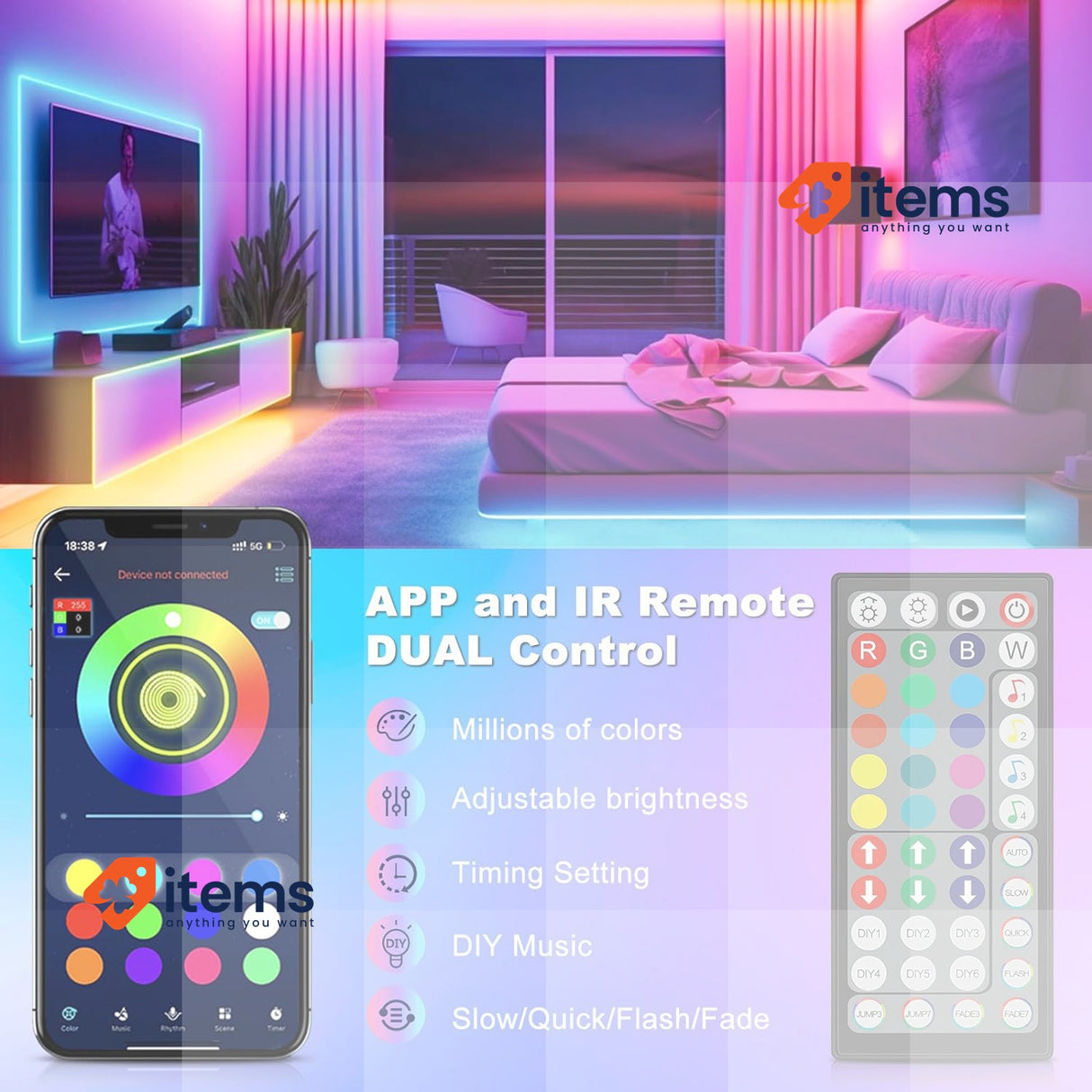 Realky RGB LED Strip Lights for Room, 10 Meters, Remote and App Control Multi