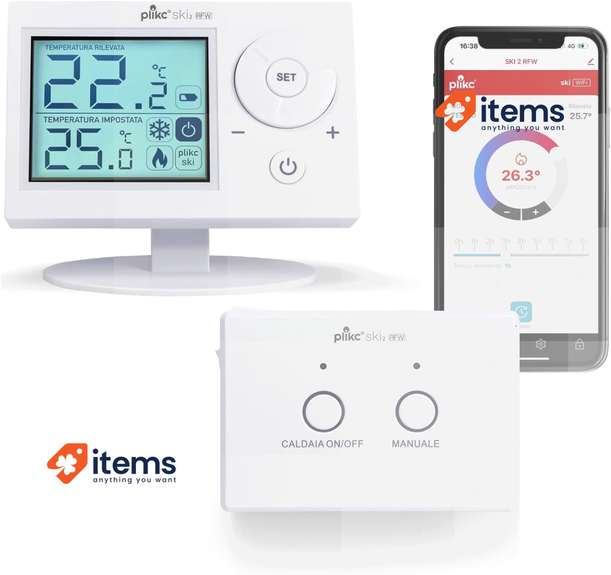 Plikc - SKI 2 RFW Digital Room Thermostat (white Wifi Wireless) Programmable