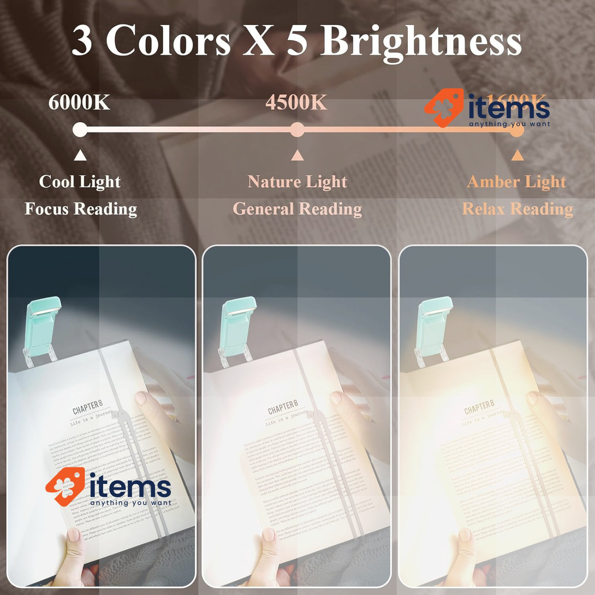 Alyvisun Reading Light, 3 Color Modes & 5 Dimmable Brightness Book Light Timer
