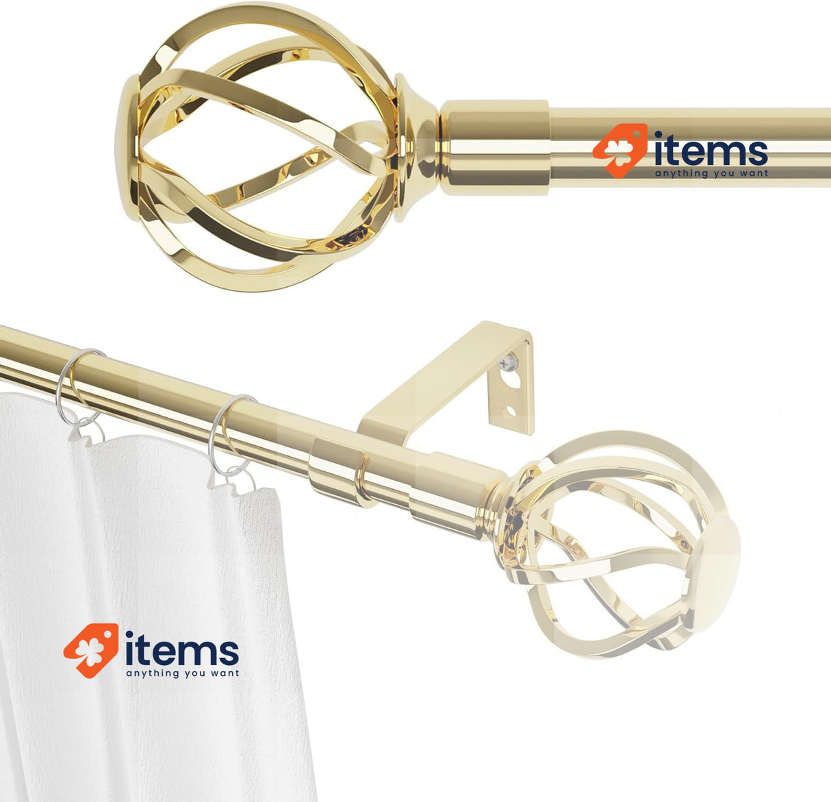 GSBLUNIE Gold Decorative Curtain Rods For Windows With Brackets 28 - 48" 30 50