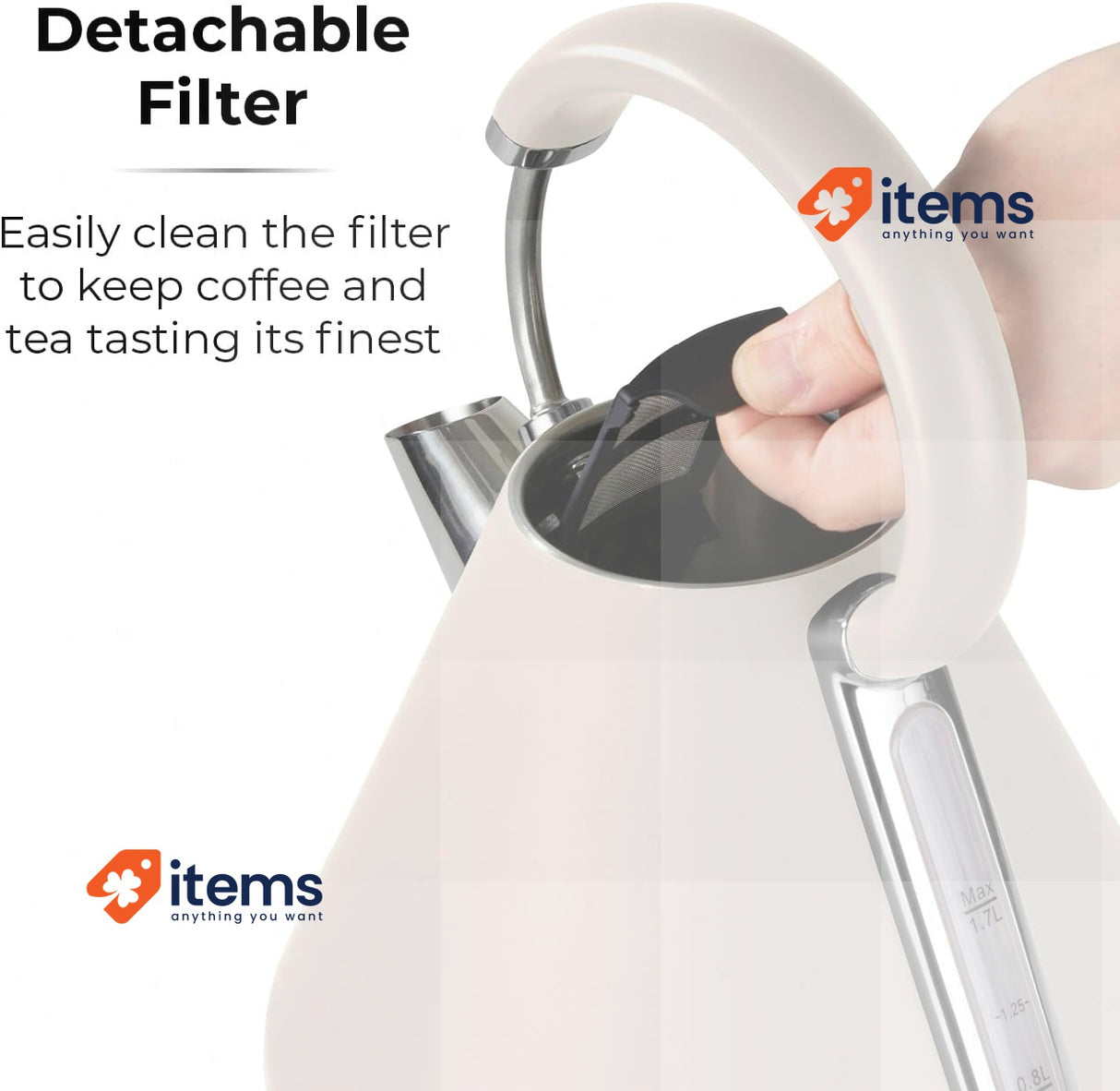 Tower T10044MSH Cavaletto Pyramid Kettle with Fast Boil, Detachable Filter 1.7L