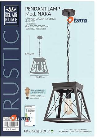 BEL AIR HOME - Pendant Lamp NARA For DINing Room & Bedroom Black Wall Lights