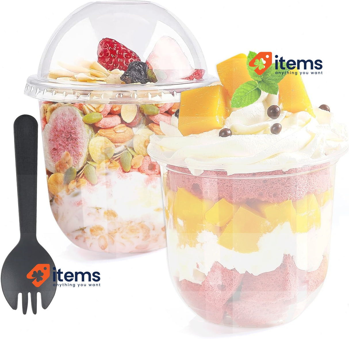 Wubushan Dessert Glasses Plastic 360 ml, Pack of 50 Dessert Round Transparent