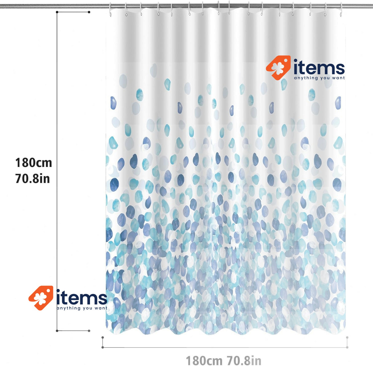 HANFU Shower Curtain Polyester 180x180cm Washable Shower Curtains with Eyelets