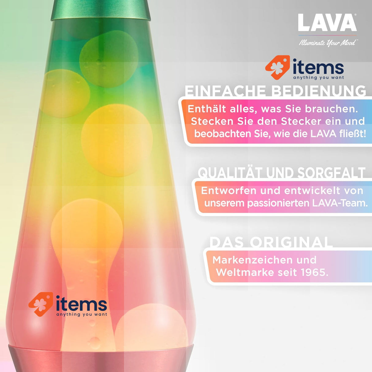 LAVA® - Rainbow Lamp 2513, Hand Painted Tri-Colour Shape 14.5 Inch Motion Lamp