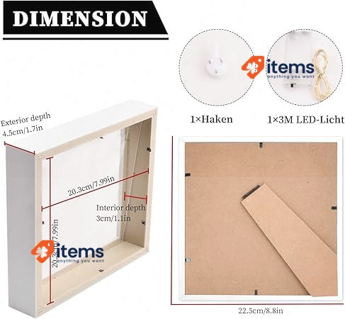 Azonelife 3D Picture Frame For Deep 20 X Cm White/Black Filling Objects Up Glass