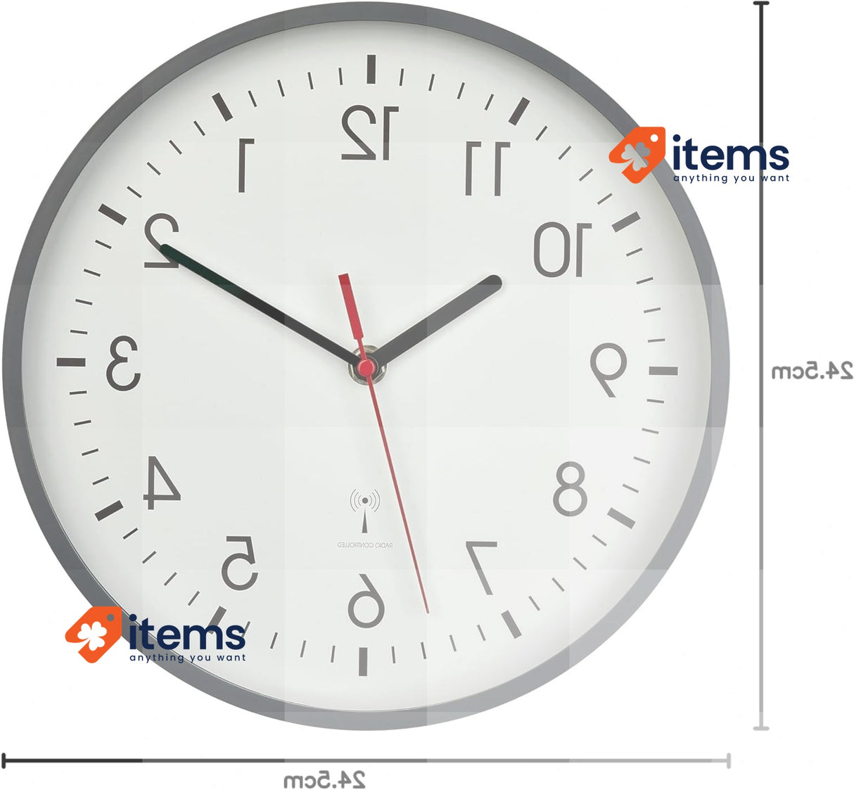 TFA Dostmann Analog Radio Wall Clock, 60.3550.10, Highest Accuracy Grey