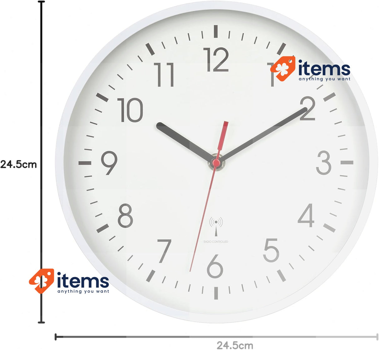 TFA Dostmann Analog Radio Wall Clock,, White, 24.5W x 24.5H centimetres