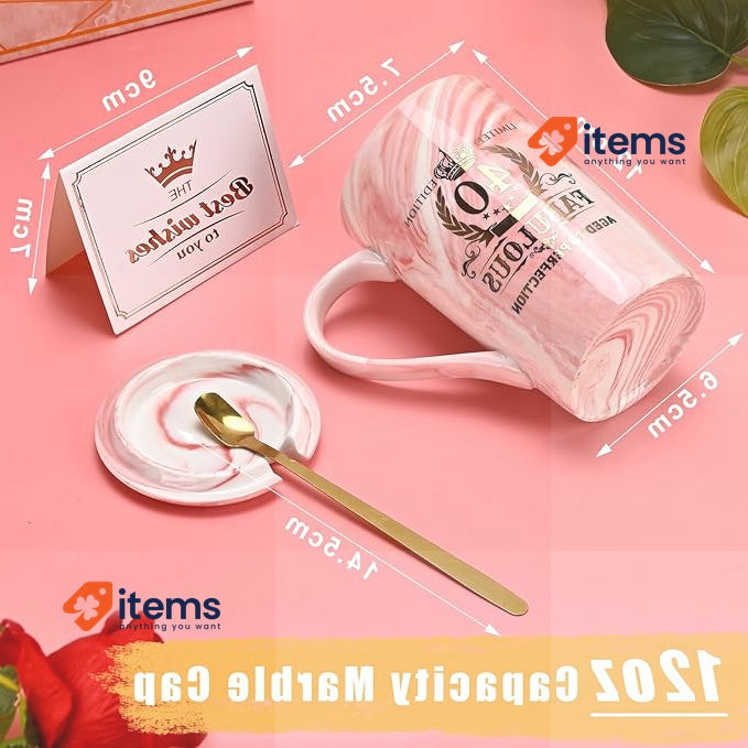 40th Birthday Gifts Women 12oz Gold Printed Ceramic Mug Spoon Pink High Quality