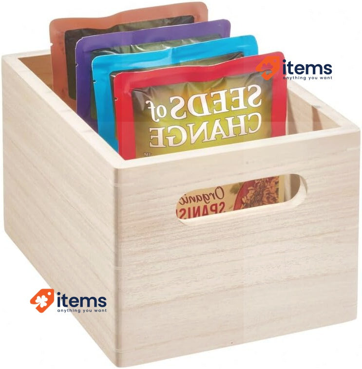 Idesign Medium Paulownia Wood Multi - Purpose Storage Bin With Handles, Natural