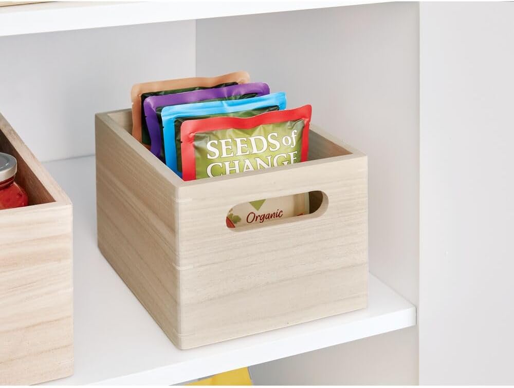 iDesign Medium Paulownia Wood Multi-Purpose Storage Bin with Handles, Natural