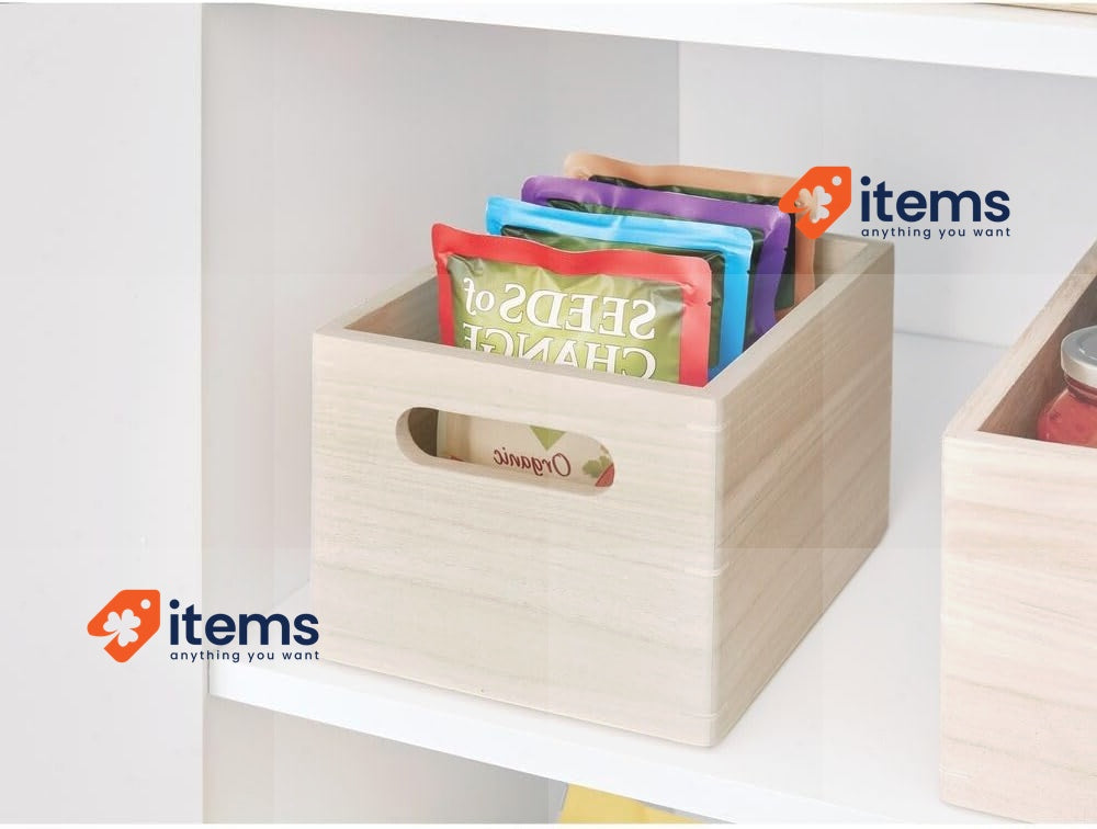 Idesign Medium Paulownia Wood Multi - Purpose Storage Bin With Handles, Natural