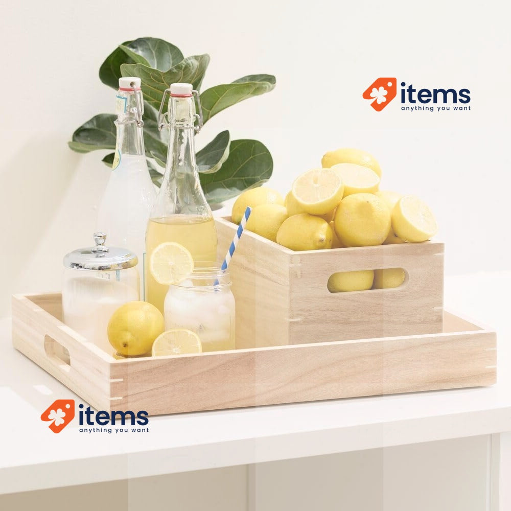 Idesign Medium Paulownia Wood Multi - Purpose Storage Bin With Handles, Natural
