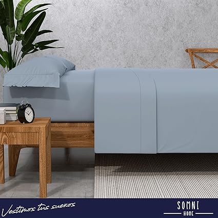 SomniHome Set of Sheets 150 x 190 cm Top Sheet and 2 Pillowcases Blue