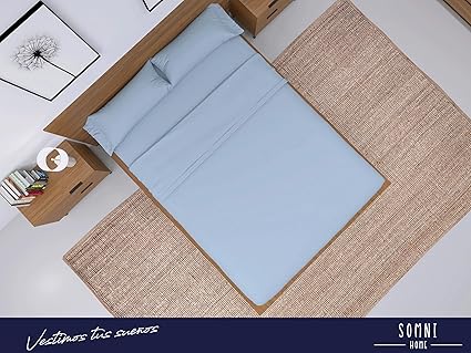 SomniHome Set of Sheets 150 x 190 cm Top Sheet and 2 Pillowcases Blue