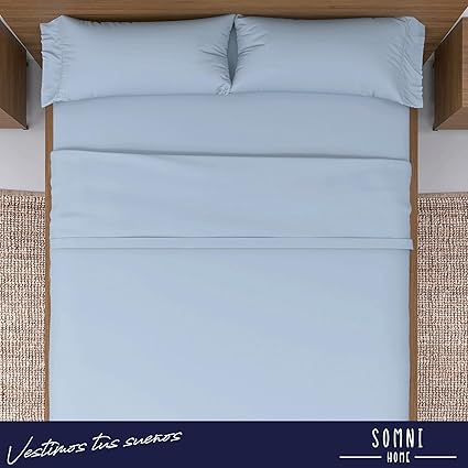SomniHome Set of Sheets 150 x 190 cm Top Sheet and 2 Pillowcases Blue