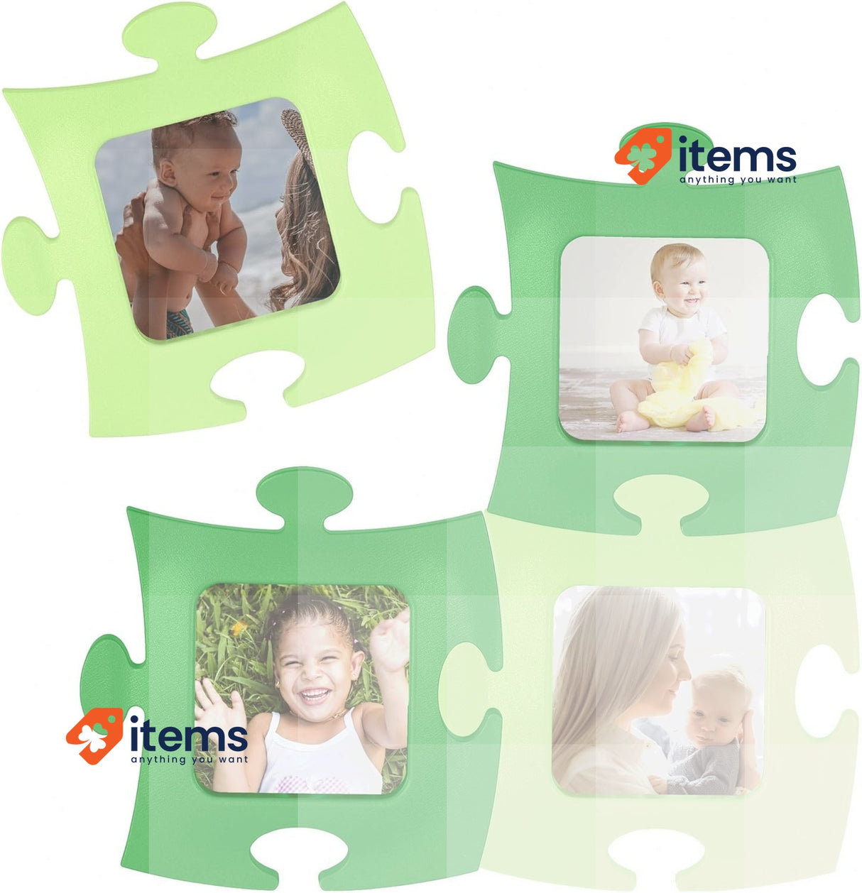Tommy Design - Multiple Photo Frames For Wall Frame Green Shape Puzzle Format