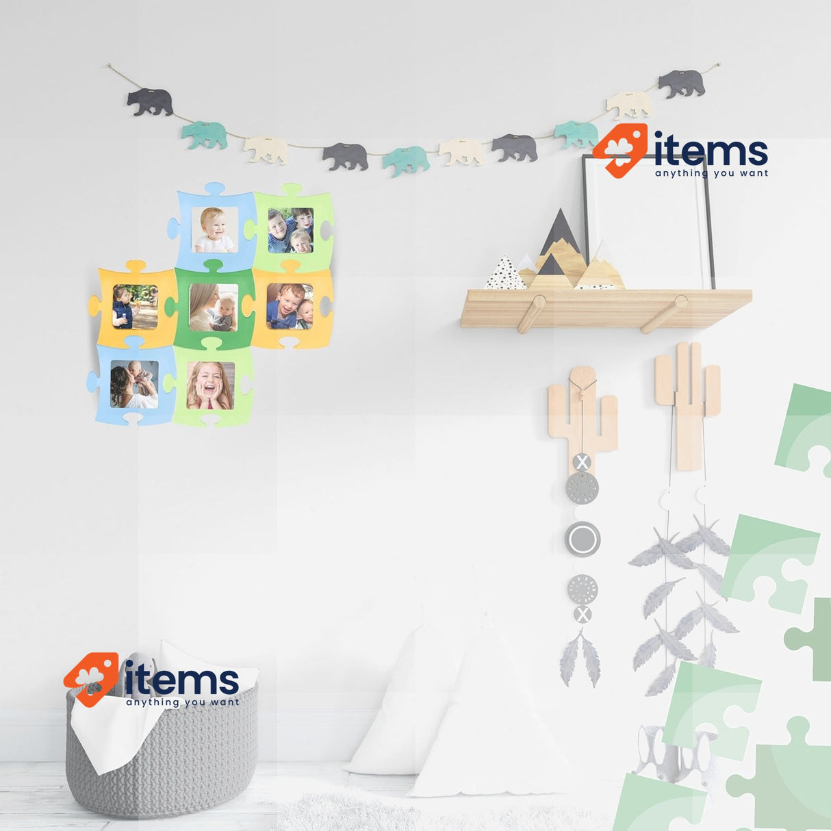 Tommy Design - Multiple Photo Frames For Wall Frame Green Shape Puzzle Format