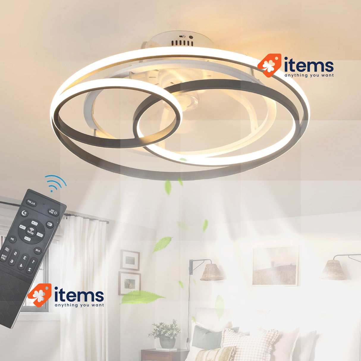 OMGPFR Modern Creative Ceiling Fan With Light And Remote Control Dimmable 50W