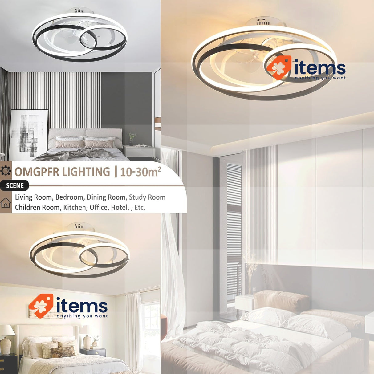 OMGPFR Modern Creative Ceiling Fan With Light And Remote Control Dimmable 50W