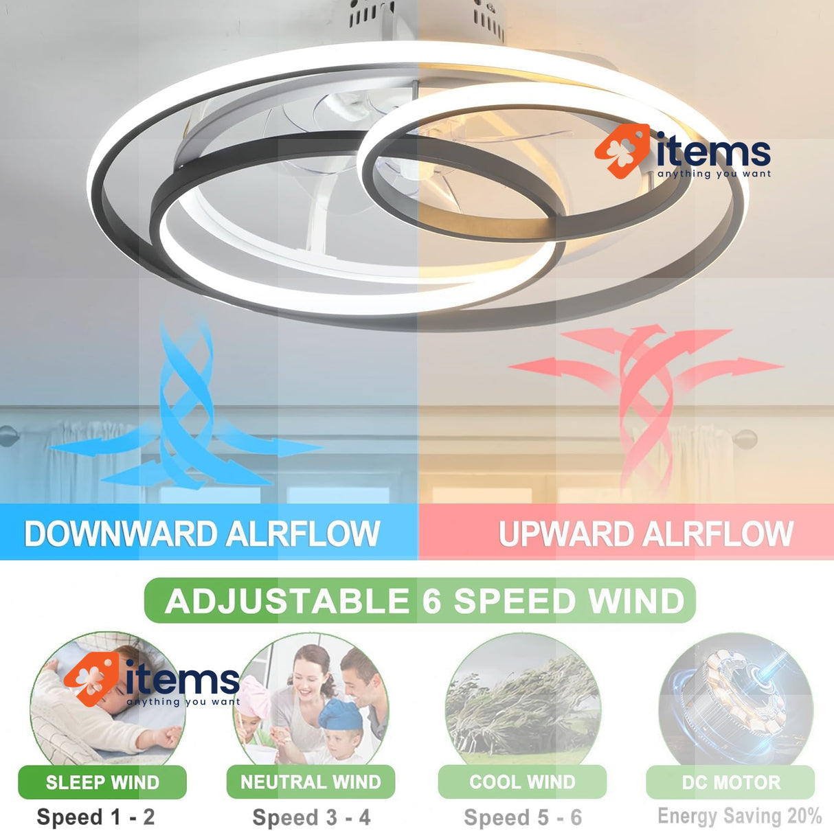 OMGPFR Modern Creative Ceiling Fan With Light And Remote Control Dimmable 50W