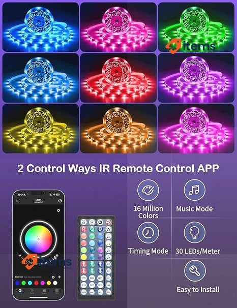 LED Strip Lights 20M, 2x10M, 24 LEDs/Meter RGB - 20 M, M LEDs/Metre V with RC