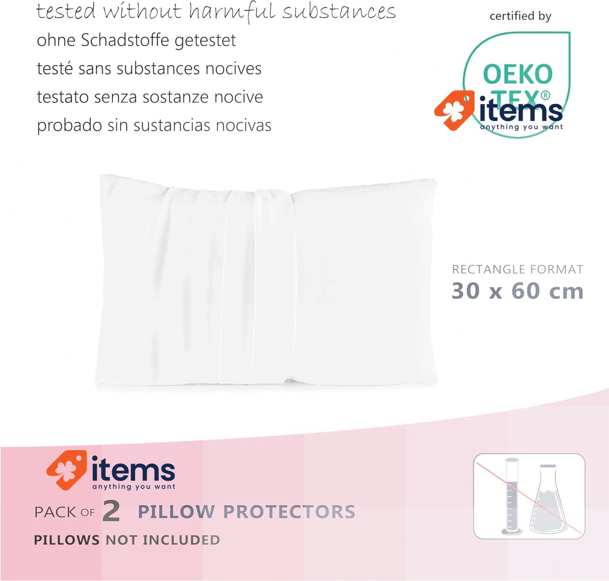 Twillie Set of 2 Waterproof Pillow Protectors 30 x 60 cm Ultra Soft Zip Closure