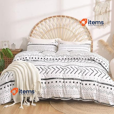 Tokokimo Nordic Duvet Cover 150/135 White + Black Line, 3 Pieces