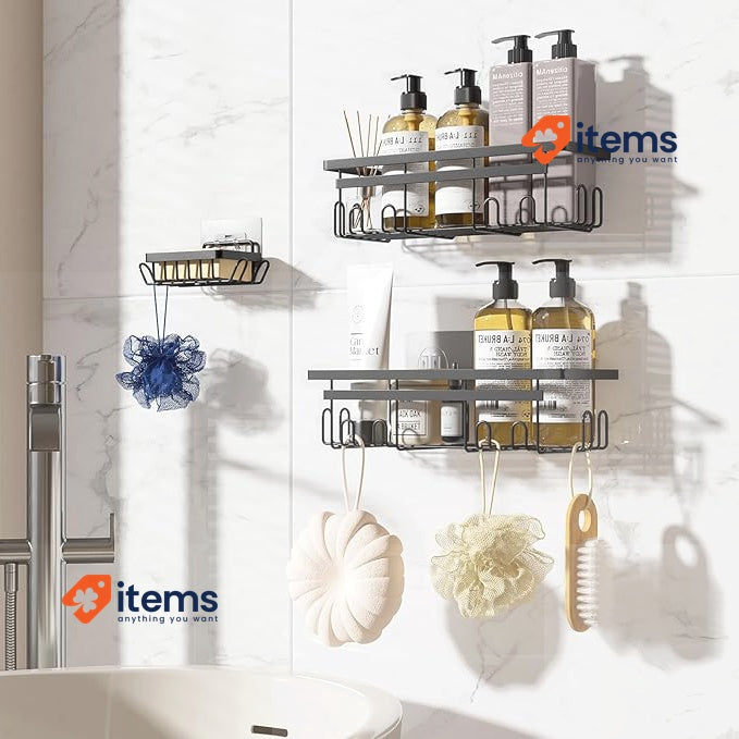 Vinabo Shower Caddy, Bathroom Shelf Organiser No Drilling 3Pc Black