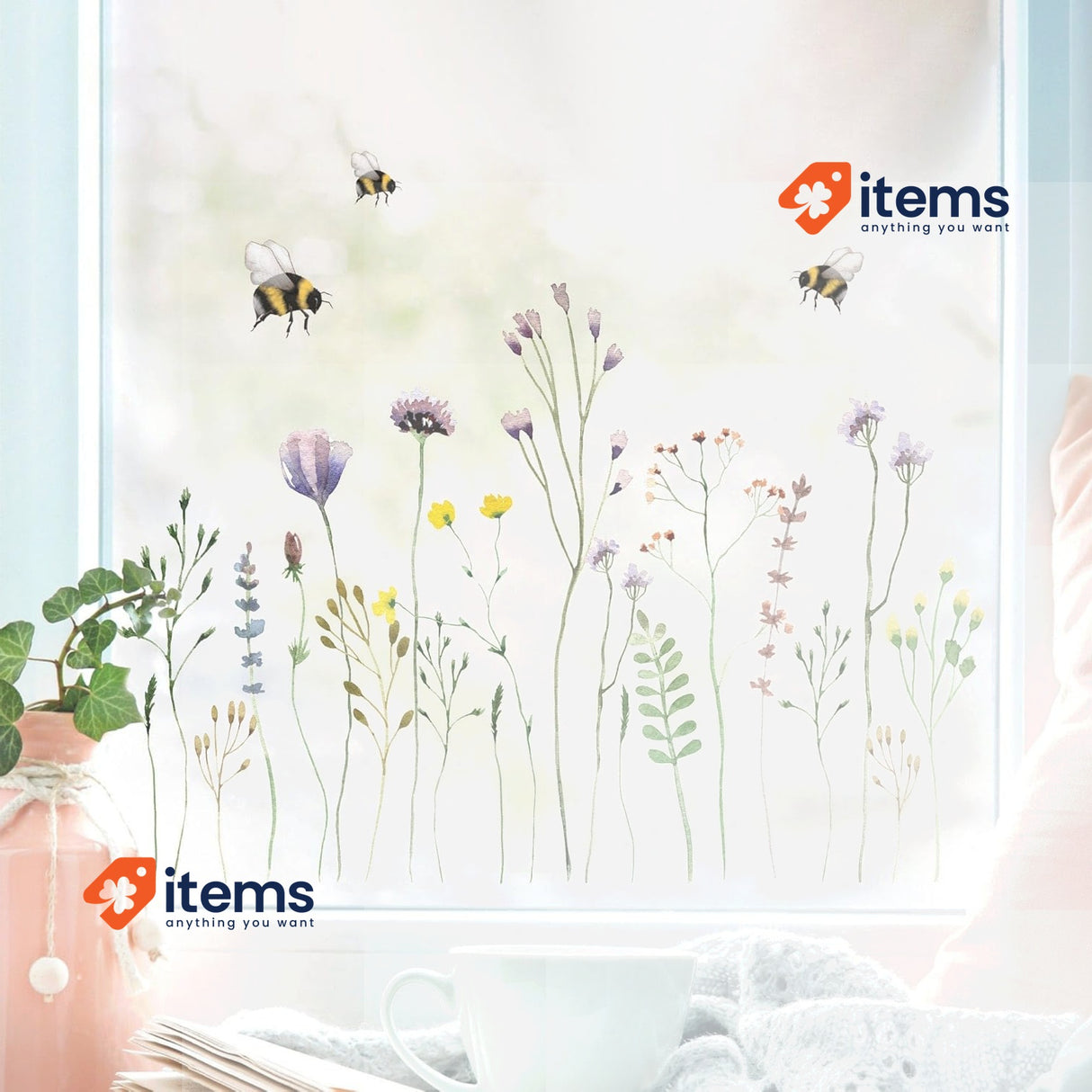 Wandtattoo Loft Static Window Stickers - Spring Flowers A3 Sheet, Reusable PVC