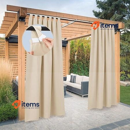 PONY DANCE Outdoor Curtain Weatherproof Set 213 x 132 cm Biscotti Beige
