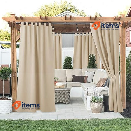PONY DANCE Outdoor Curtain Weatherproof Set 213 x 132 cm Biscotti Beige