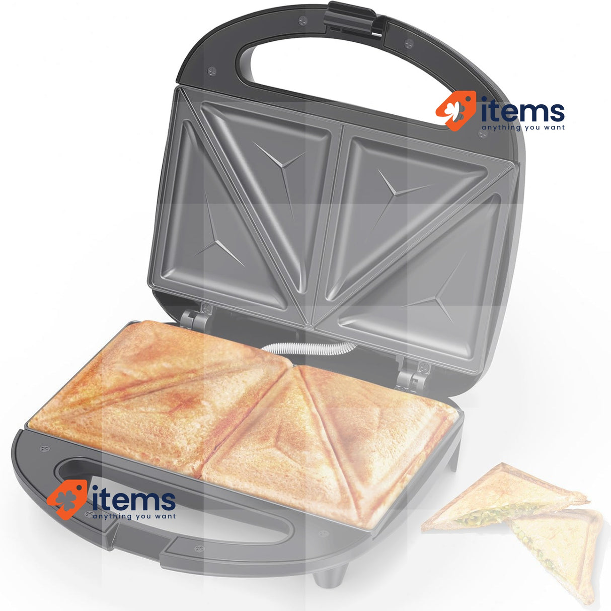 Snailar 2 Slice Sandwich Toaster with Triangle Plates 750W, Black