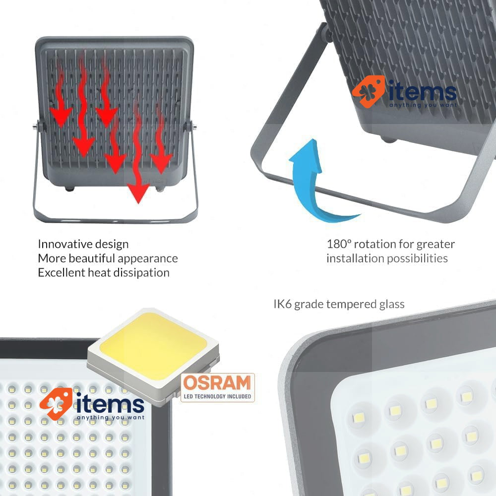 M Ledme Napoli Plus 50W LED Floodlight, IP65 Dimmable, Neutral Light 4000k 6,000