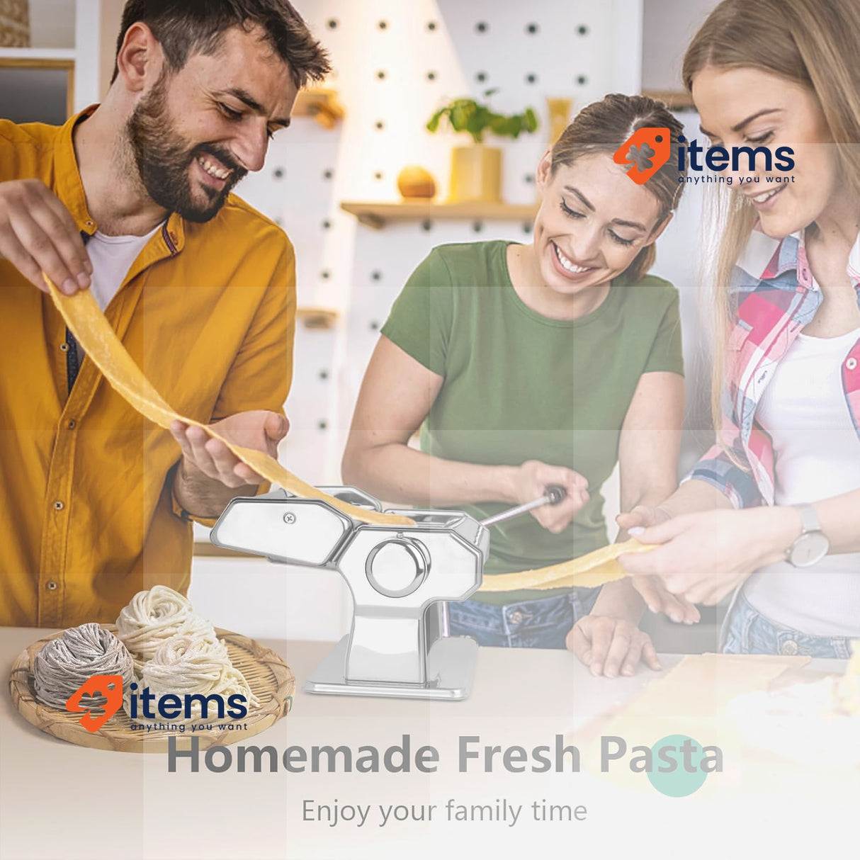 YASHE Pasta Machine by Yashe - 7 Thickness Settings, Stainless Steel, Roll&Cut