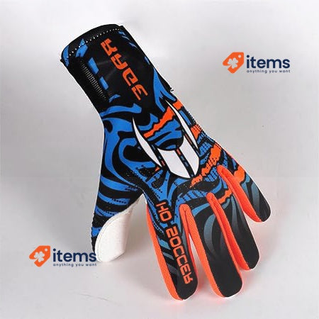 HO Soccer Beast+ Hazard V2 Blue Goalkeeper Gloves, Unisex, Blue/Orange, Size 4