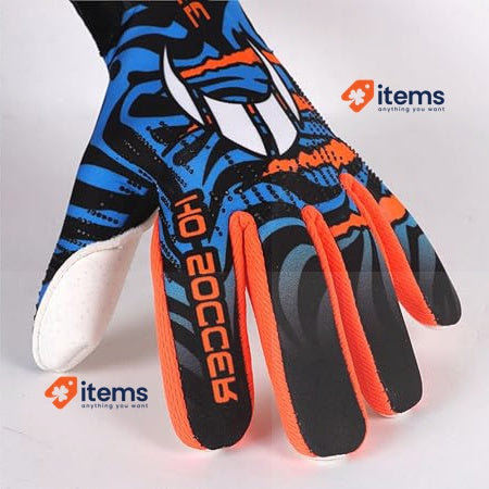HO Soccer Beast+ Hazard V2 Blue Goalkeeper Gloves, Unisex, Blue/Orange, Size 4