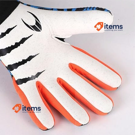 HO Soccer Beast+ Hazard V2 Blue Goalkeeper Gloves, Unisex, Blue/Orange, Size 4