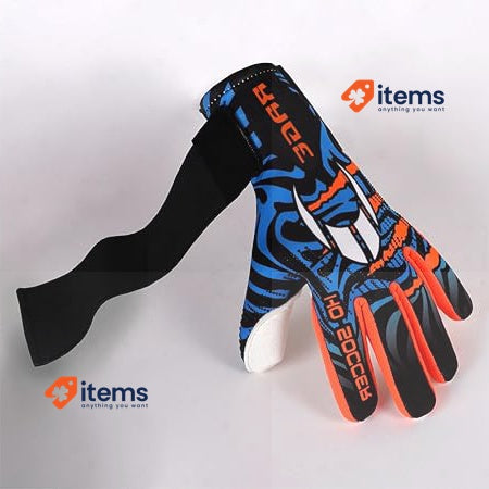HO Soccer Beast+ Hazard V2 Blue Goalkeeper Gloves, Unisex, Blue/Orange, Size 4
