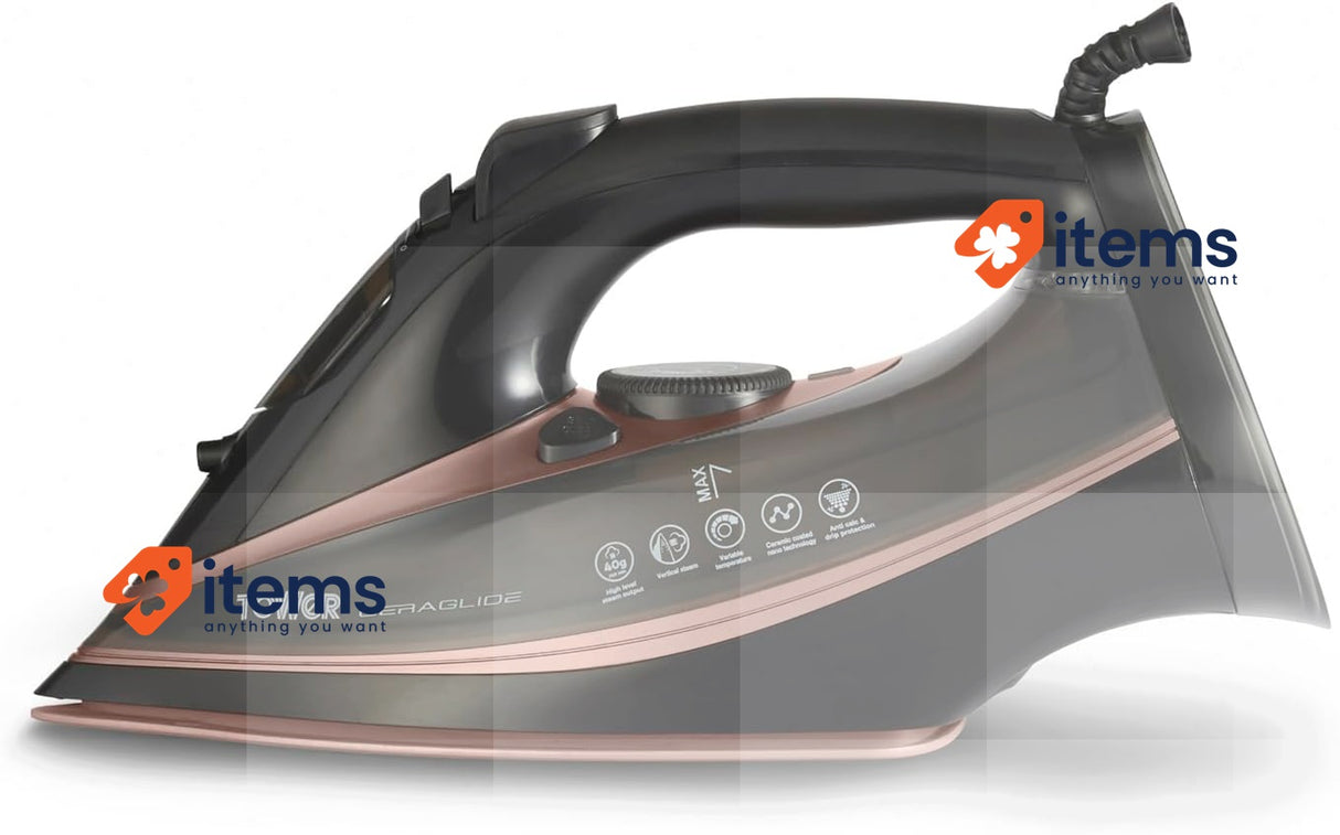 Tower T22013 Ceraglide Steam Iron, Ceramic Plate, 3100 W, Rose Gold And Black