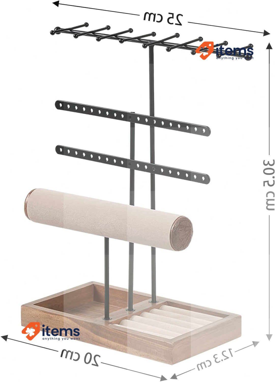 Rubessia Jewellery Stand, Jewellery Organiser with Ring Base Holder 38 Holes