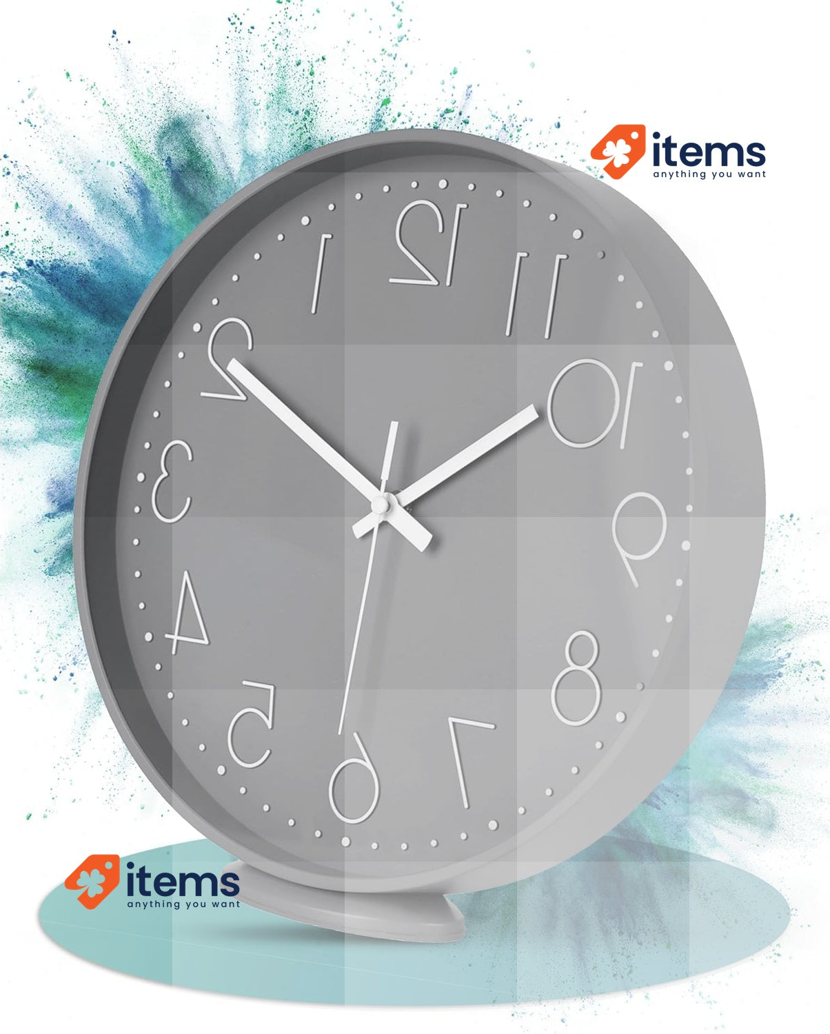 LATENO - Wall Clock For Standing Or Hanging Grey 30 Cm Silent Classic Modern No