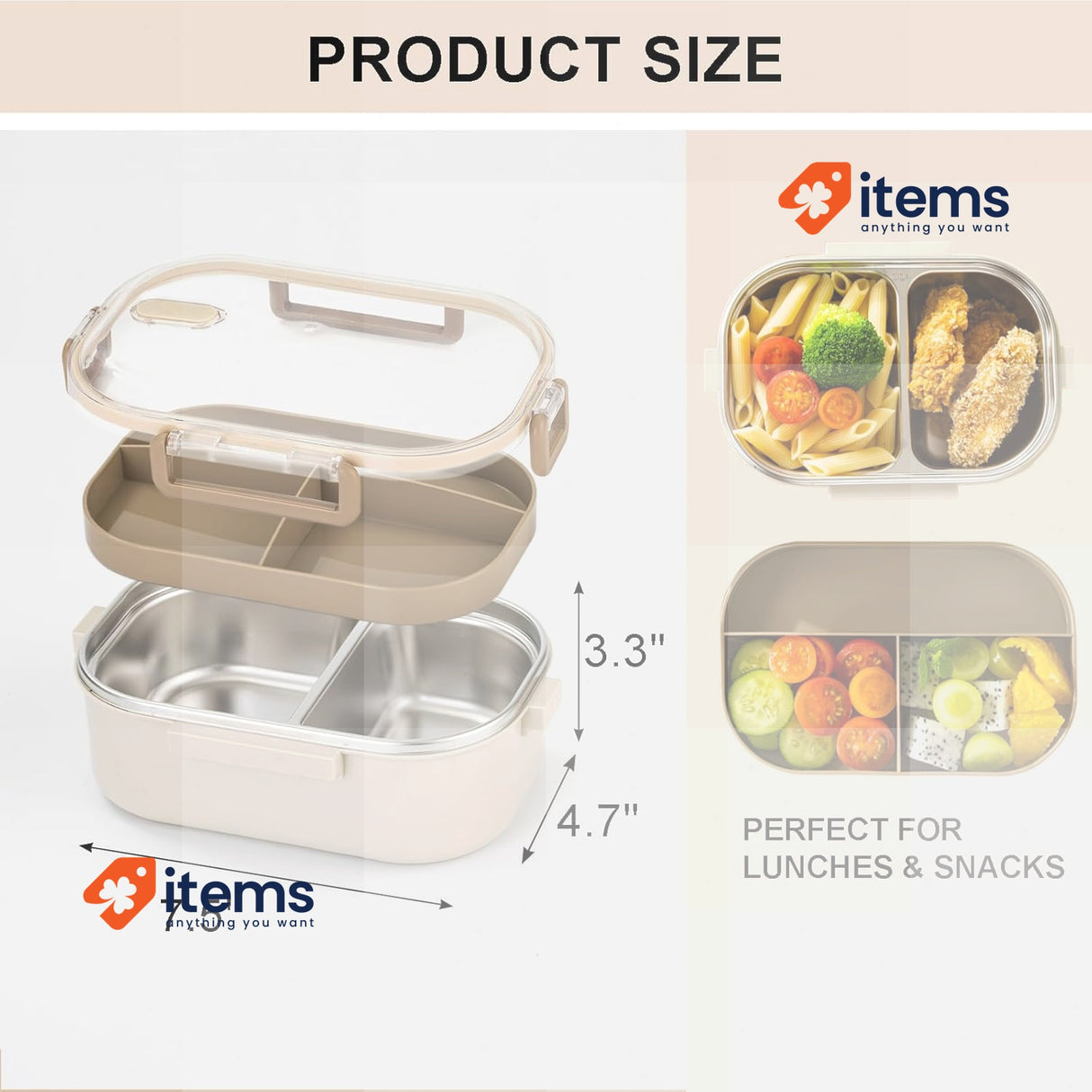 Lille Home 920ml Bento Lunch Box, Stainless Steel 2-Compartment LunchBox Adult