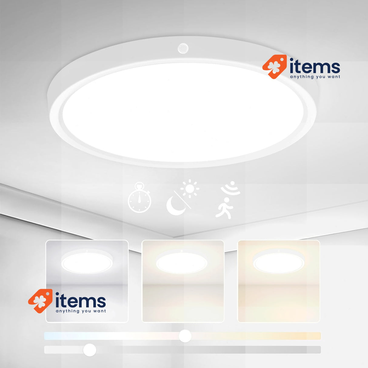Yafido 12W/18W/24W Ceiling Light With Motion Sensor, 30 Cm White Lights